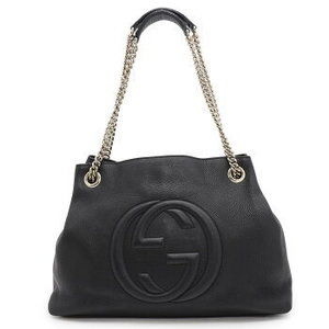 Gucci Soho Chain Shoulder Bag Interlocking GG Fringe Black